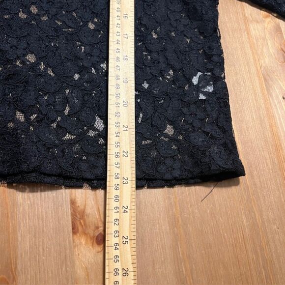 Womens Black Lace Scoop Neck Rayon Nylon See Thru LS Top Sz LG/XL - Made in USA - Picture 8 of 8
